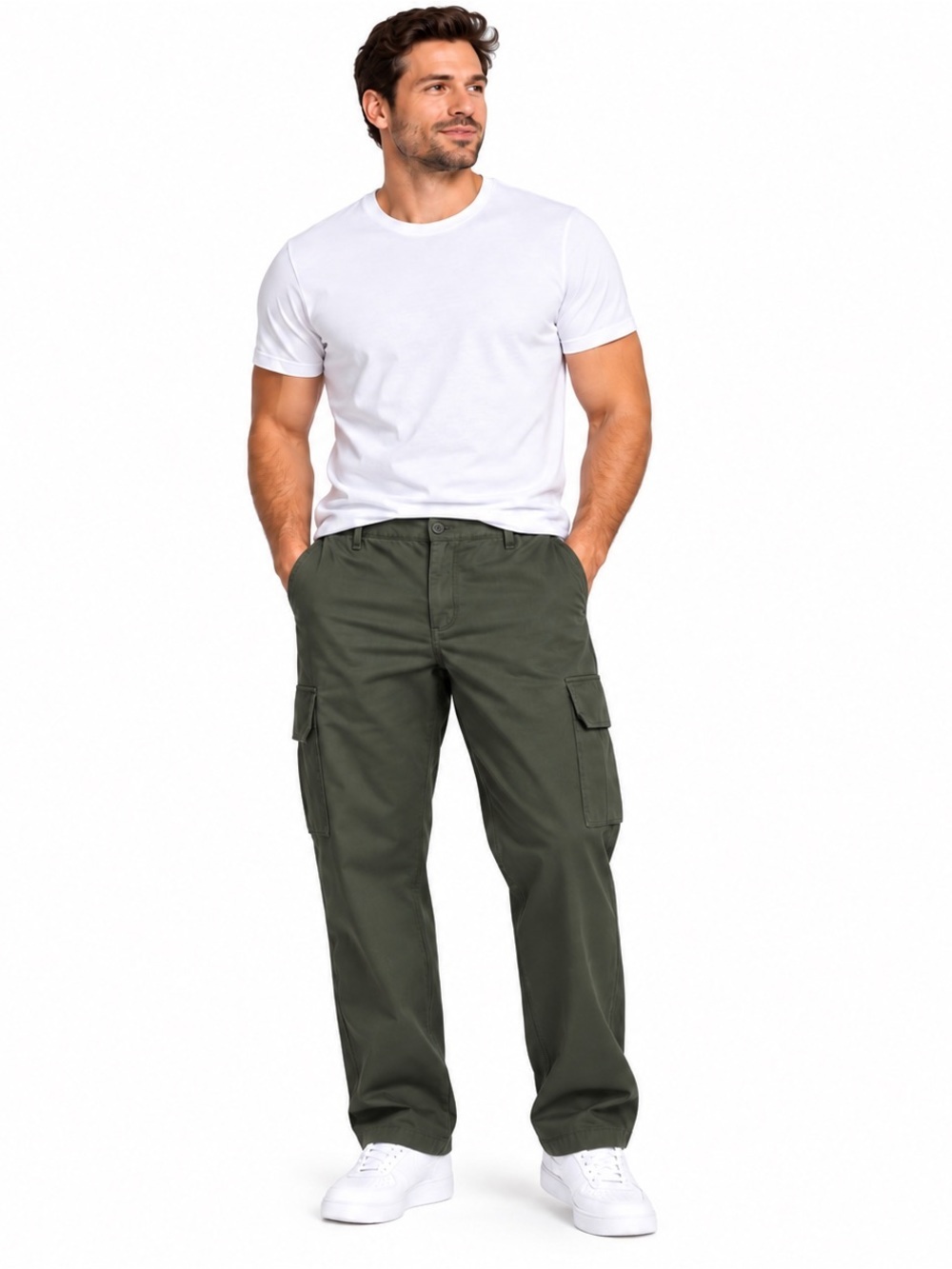 Free Assembly Men's 3XL Olive Cargo Pants Cotton Drawstring Utility Straight Leg